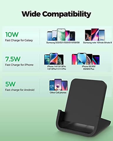 Wireless Charger YUWISS Wireless Charging Stand Cordless Charger 10/7.5/5W Compatible with iPhone 14 13 12/12 /11Pro Max/XR/XS Max/XS/X/8/8Plus Galaxy S22/S21/S9/S9+/S8/S8+ Note - Image 3
