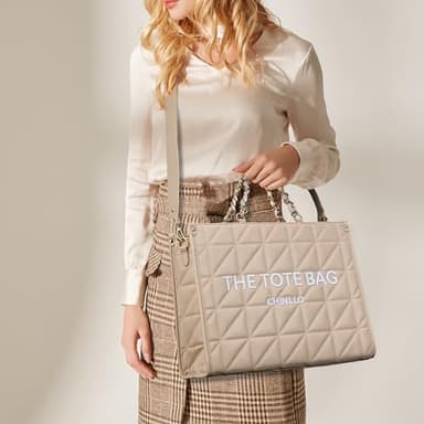 Chinllo Tote Bag for Women, Quilted Chains Stachel Purse and Handbags with Shoulder Strap (E.Pink-M) - Image 2