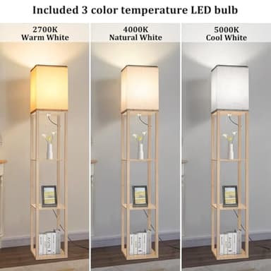 Dott Arts Floor Lamp with Shelves, Floor Lamps for Living Room Decor Display Shelf Lamps with 3 Color LED Bulb, Modern Floor Lamp for Bedroom Standing Lamp for Living Room Office,Home Decor（Burlywood） - Image 3