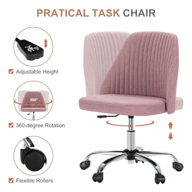DUMOS Office Desk Chair, Modern Cute Rolling Vanity Swivel Task Chairs with Wheels, Comfortable Back Seat Armless for Home, Bedrooms, Office, Study, Student, Adults, Make-up, Dressing Room, Pink - Image 5