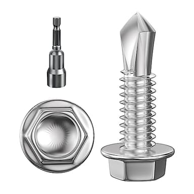 Wensilon (300Pcs) #8×3/4" Hex Washer Head Self Drilling Screws, 410 Stainless Steel Metal SheetScrews，TEK Screws, Sheet Metal Self Tapping Screws - Image 1