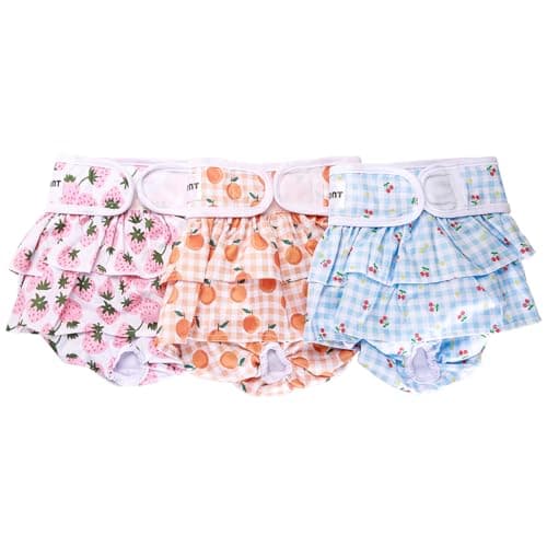 Avont 3 Pack Washable Female Dog Diapers, Reusable Period Diapers Cover for Girl Doggies Heat Cycle, Incontinence -Strawberry/Orange/Cherry(XL) - Image 1