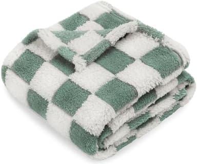 HOMRITAR Checkered Baby Blanket for Boys Sage Green Soft Fluffy Fuzzy Blankets with 3D Chessboard Grid, Warmer Comfort Reversible Lightweight Bed Blanket for Toddlers Infant or Newborn 30 x 40 Inch - Image 1