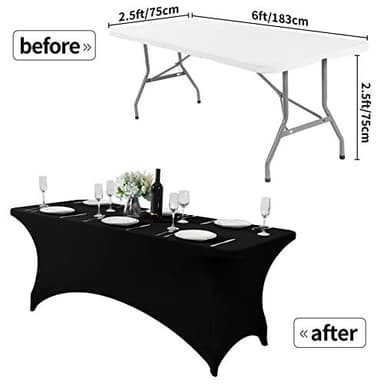Hezuzo Spandex Table Cover for 6Ft or 4fT or 8ft Table Universal Fitted Stretch Tablecloth for Party, Banquet, Wedding and Events-Black - Image 3
