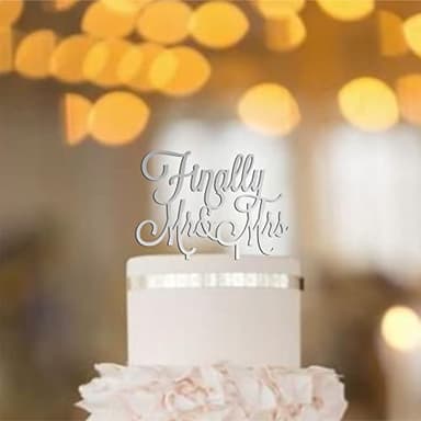 HappyPlywood Finally Mr and Mrs Wedding Cake topper (6' silver) - Image 6