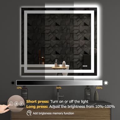 Hivone 40X36 LED Bathroom Mirror with Lights, Anti-Fog, Dimmable, Backlit + Front Lit, Smart Bathroom Vanity Mirror, Memory Function, Shatterproof, Tempered Glass (Horizontal/Vertical) - Image 7