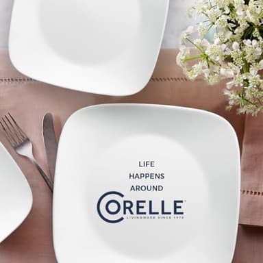 Corelle Vitrelle 18-Piece Service for 6 Square Dinnerware Set Triple Layer Glass and Chip Resistant, Lightweight Square Plates and Bowls Set, Pure White - Image 7