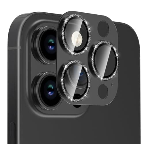 Solnern Compatible for iPhone 15 Pro Max/ 15 Pro Camera Lens Protector, Gliter Bling Diamond 9H Tempered Glass Camera Cover screen Metal Ring Scratch Resistant(Black) - Image 1