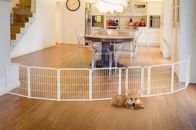 FXW Dog Gate Extra Wide Designed for Indoor Use, Adjustable Width Up to 183-inch Wide (24" H 8 Wire Panels for Puppies and Small Dogs), White - Image 2
