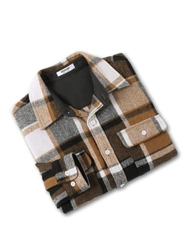 COOFANDY Men's Plaid Jacket Button Up Jacket Overshirt Fall Fashion Shirt with Pockets Khaki - Image 7