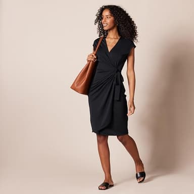 Amazon Essentials Women's Classic Cap Sleeve Wrap Dress (Available in Plus Size), Black, Large - Image 5
