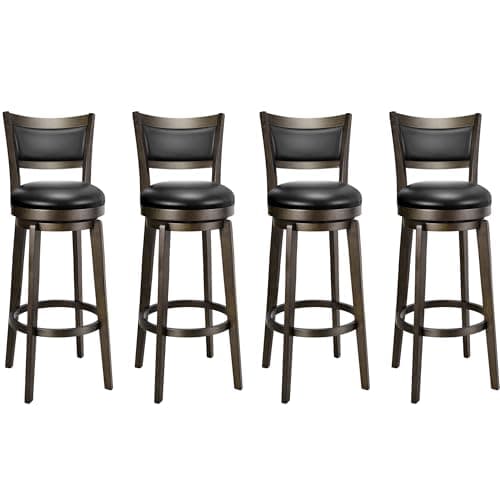 PrimeZone Swivel Bar Stools Set of 4, 34 Inch Extra Tall Bar Height Barstools, Black Faux Leather Bar Stool with High Backrest, Solid Wood Leg, Wrap-Around Footrest, Counter Stools for Pub - Image 1
