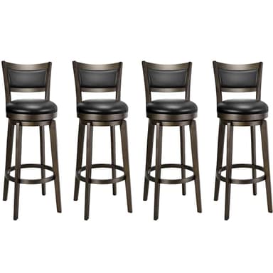 PrimeZone Swivel Bar Stools Set of 4, 34 Inch Extra Tall Bar Height Barstools, Black Faux Leather Bar Stool with High Backrest, Solid Wood Leg, Wrap-Around Footrest, Counter Stools for Pub - Image 1