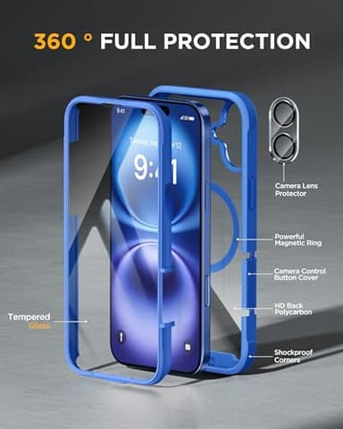 Miracase Magnetic for iPhone 16 Plus Case Full-Body Phone with Built-in Glass Screen Protector, [Compatible with MagSafe] Military Drop Proof 16 Plus Cover Bumper 6.7 inch, Blue - Image 2