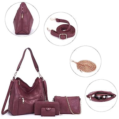 Large Crossbody Purses Set For Women Shoulder Bag Tote Handbags Ladies Hobo Bags With Wallet 4PCS Red - Image 7