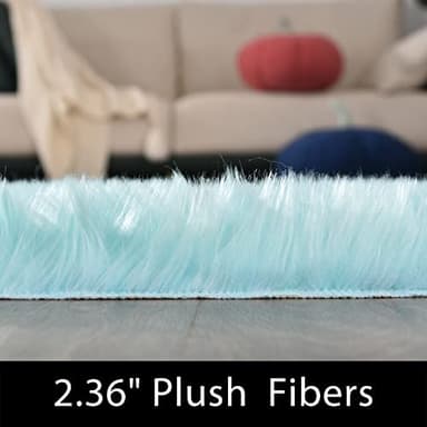Latepis Light Blue Area Rug 6x9 Faux Fur Teal Rugs for Living Room Washable Shag Fluffy Rugs for Bedroom Dorm Fuzzy Soft Rug Home Decor Rectangle - Image 2
