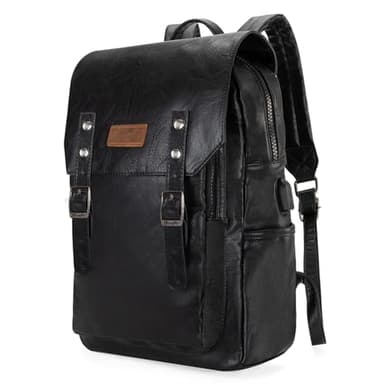 Montana West × Wrangler Black Leather Backpack for Women Laptop Backpack for Men Unisex Fashion Backpack Purse - Image 1