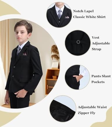 LOPEN STU Boys Suits Formal Dress Jacket Vest Pants Kids Black Suits for Boys Weeding Easter Christmas Outfits Size 6 - Image 2