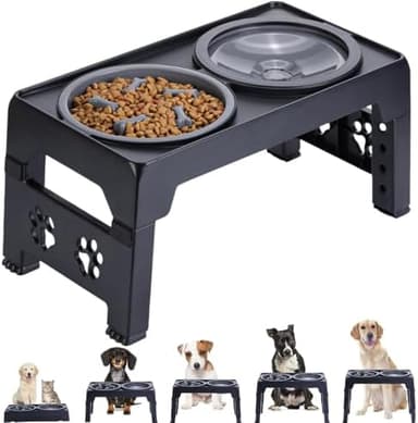 Elevated Dog Bowls, Raised Dog Bowl with 2 Stainless Steel Dog Food Bowls, Dog Bowls Stand Adjusts to 5 Heights 2.95", 8.46", 9.65", 10.82", 12.01" for Small Medium Large Dogs Cats Pets,Black - Image 3