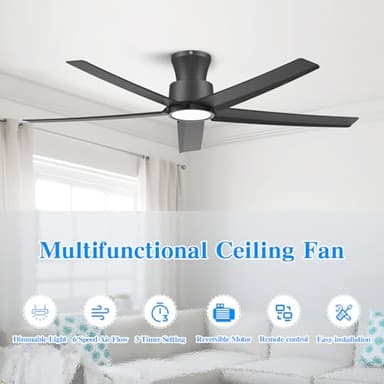 ocioc 52 inch Ceiling Fans with Lights, Large Air Volume Ceiling Fans with Reversible Quiet DC Motor and Remote（Black） - Image 2