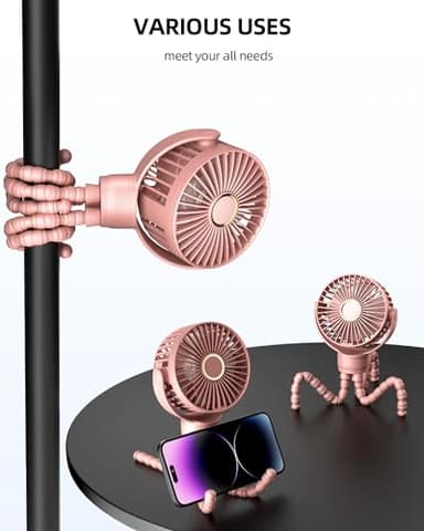 Stroller Fan, Rechargeable with TYPE-C Port, 4000mAh, 360° Rotatable, 3-Speed, Flexible Tripod, Clip Anywhere for Baby's Comfort - Durable and Easy to Clean - Image 7
