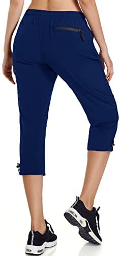 Ksmien Women's Lightweight Hiking Capri Pants Quick Dry Workout Cargo Capris Water Resistant UPF 50+ Zipped Pockets - Image 3