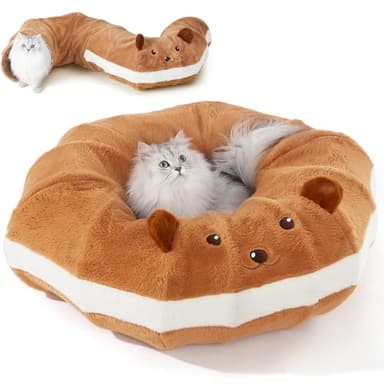 FUKUMARU Cat Tunnel Beds, Donuts Cats Tunnel Toys with Crinkle Paper Ears, Round Pet Playground Tunnel Toy for Kittens and Small Pets, Cat Hideway Interactive Toys, Collapsible and Washable - Image 1