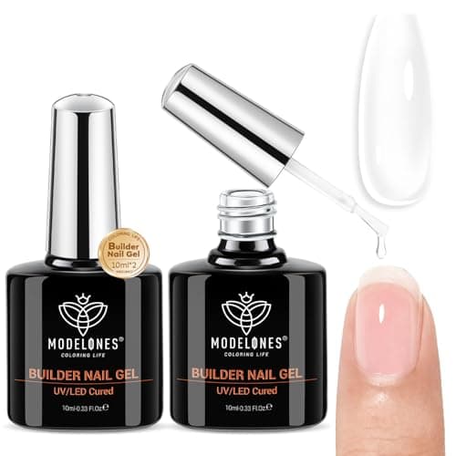 modelones Builder Nail Gel, 2 Pcs Clear Builder Nail Polish for Thickening Strengthener Apex Building Extension Rubber Base Gel Polish in a Bottle for DIY Home Salon Gifts 10ml LED Lamp Cured - Image 1
