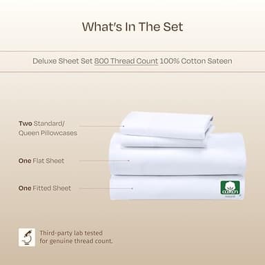California Design Den Luxury 800 Thread Count 100% Cotton Sheets for Queen Size Bed - Soft Sateen,Deep Pockets with Anti Skid Elastic for a Snug Fit, Cool & Durable Bedding Set - White Sheets - Image 4
