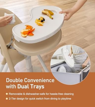 Funny Supply 3-in-1 Foldable High Chair, Portable & Convertible Baby High Chair, Modern Baby Feeding Chair with Removable Double Tray, Lightweight, Space-Saving Design, Easy to Clean, Cream - Image 5