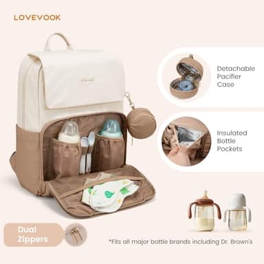 LOVEVOOK Diaper Bag Backpack, Baby Travel Bags for Boys & Girl, Toddler Waterproof Diaper Bag w/Changing Pad (Khaki-White-1, 15.6 inch - Medium) - Image 2