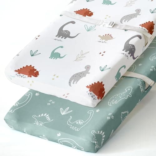 BROLEX Changing Pad Covers for Baby: Boy Girls Ultra Stretchy Soft 2 Pack, Cute Dinosaurs - Image 1