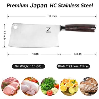 imarku Cleaver Knife 7 Inch Meat Cleaver - SUS440A Japan High Carbon Stainless Steel Butcher Knife with Ergonomic Handle, Ultra Sharp Knife, Kitchen Gadgets for Home/Restaurant, Perfect Birthday Gifts - Image 2