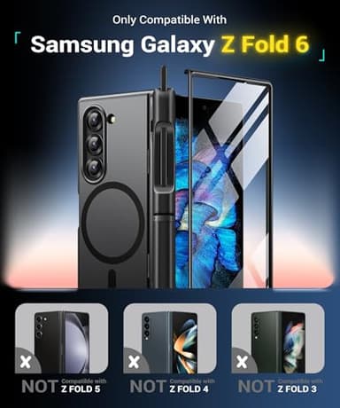 BERFY for Z Fold 6 Case with HD Screen Protector, [Compatible with MagSafe] Built-in 2 Kickstand & Hinge Protection, Full Body Shockproof Phone Case for Samsung Galaxy Z Fold 6, Black - Image 8