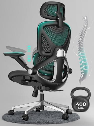 CAPOT Ergonomic Mesh Office Chair, Adjustable Lumbar High Back Desk Chair 400lbs, 4D Flip-up Arms, 3-Level Tilt Backrest, 3D Headrest, PU Wheels, Swivel Rolling Computer Seating for Long Desk Work - Image 1