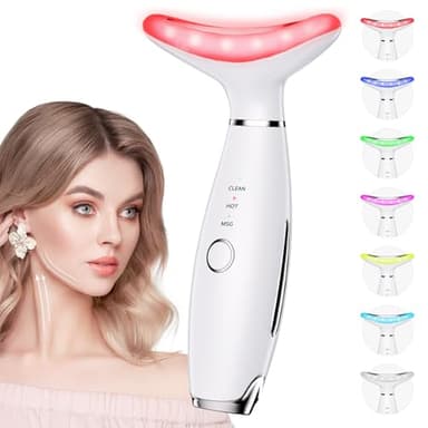 Dopsikn 7 Color Galvanic Machines - Red Light Therapy for Face and Neck, Face Massager Tool for Wrinkles, Double Chin, Vibrating Facial Massager with Thermals, White - Image 1