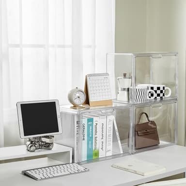 Clear Stackable Plastic Storage Bins with Magnetic Attraction Lid, Acrylic Box Display Case Showcase for Cosmetic, Large Figures Collectibles (4 Pack, X-Large) - Image 6