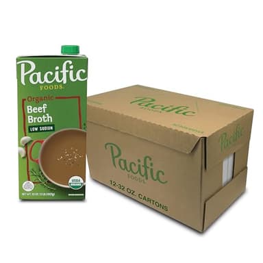 Pacific Foods Low Sodium Organic Beef Broth, 32 oz Carton (12 Pack) - Image 1