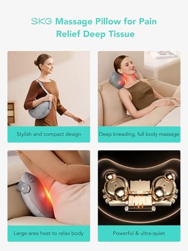 SKG Shiatsu Back Massager for Pain Relief Deep Tissue with Heat 4D Kneading Cordless Massage Pillow for Upper and Lower Back Gifts for Men and Women Birthday Gifts (Need to Restart After 15 min) - Image 2
