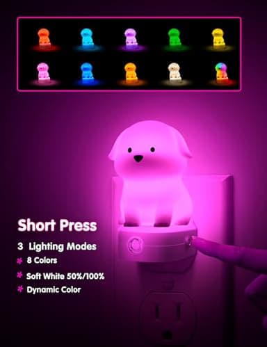L LOHAS LED Plug in Night Light for Kids, 3D Cute Puppy Night Lights with Dusk to Dawn Sensor, RGB+Soft White 3000K Dog Night Light, Christmas Birthday Gift Nightlight for Kids, Room Decor - Image 4