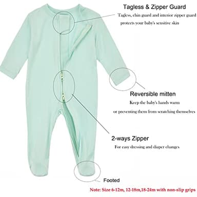 Aablexema Baby Zipper Pajamas Bamboo Rayon, 3pcs Unisex Infant Onesie with Mitten Long Sleeve Footed Pjs(Navy & Mint & Coffee,3-6m) - Image 2