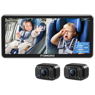 Itomoro Baby Car Camera Dual-Channel 6.8 inch HD 1080P Display with 2 IR Night Vision, Baby Car Mirror Easily Install Car Camera for Baby with Crystal Clear Wide View for Rear Facing Seat - Image 1