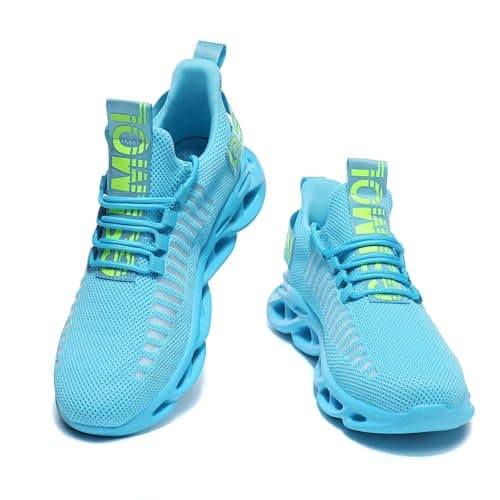 GSLMOLN Outdoor Breathable Mesh Knited Jogging Athletic Running Shoes Sky Blue Size 8.5-9 - Image 1