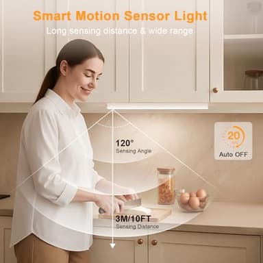 Under Cabinet Lighting, Motion Sensor Light Indoor, USB Rechargeable Battery Operated with Magnetic Closet, Kitchen, Counter, Motion-Activated Auto Shut-Off, Eye-Care Gradual Brightness (2-Pack) - Image 3