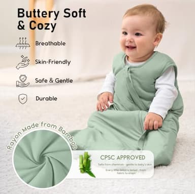 Yoofoss Rayon Made from Bamboo Baby Sleep Sack 0-6 Months 1.0 Tog Baby Wearable Blanket, Super Soft Infant Toddler Sleeping Sack 2-Way Zipper - Image 2