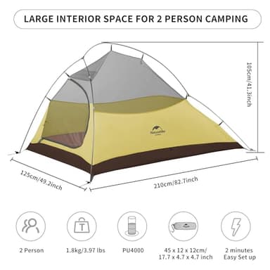 Naturehike Cloud-Up 2 Person Tent Lightweight Backpacking Tent with Footprint - Free Standing Ultralight Camping Hiking Backpack Tents Two Person Tent - Image 2