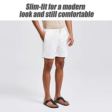 maamgic Men's Classic-fit 5.5" Cotton Casual Shorts Elastic Waistband with Multi-Pocket Daily Wear Walking Summer Outfit White 32 - Image 7