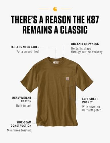Carhartt Men's Standard Loose Fit Heavyweight Short-Sleeve Pocket T-Shirt (Also Available in Big & Tall), Oiled Walnut Heather, Large - Image 2
