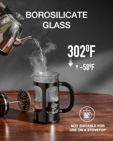 BAYKA French Press Coffee Maker, Large 304 Stainless Steel Coffee Press, Cold Brew Heat Resistant Thickened Borosilicate Coffee Pot for Camping Travel Gifts, 34 Ounce, Dark Pewter - Image 3