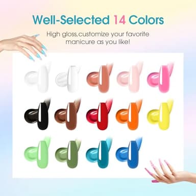 ROSALIND Poly Nail Gel Colors Kit -14 Colors +72 Nail Art Accessories kit Poly Nails Gel Kit Starter Kit with Mini UV Lamp Slip Solution Poly Nail Art Tools for Beginners with Everything - Image 2
